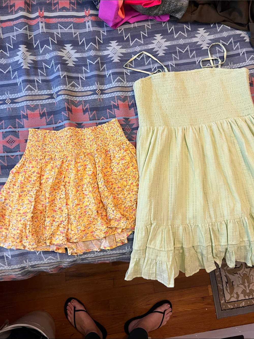 Pink Lily lot size XL Yellow Floral Smocked Mini Skort & Light Green dress